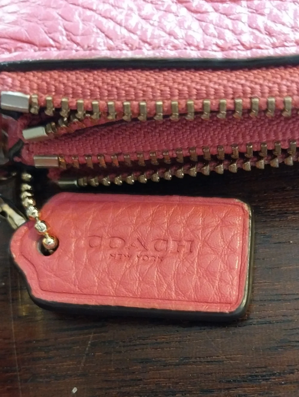 Coach Pebbled Leather Double Wristlet/Wallet - Pinkish Red, Gently Loved